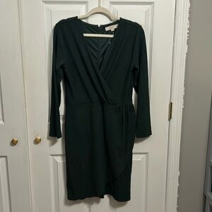 Loft dress. Faux wrap. Dark green. Size 8 NWT